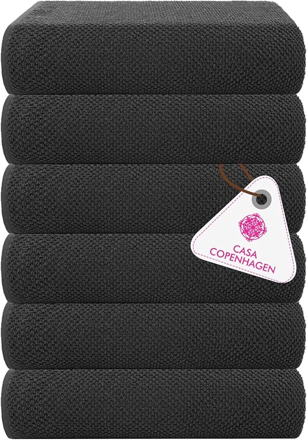 CASA COPENHAGEN Popcorn Textured 6 Pieces Small Bath Towel Set - Pine Grey, 24" x 48", 550 GSM 6 Bath Towel Rough & Tough Use Cotton Towels Gift Set for Bathroom
