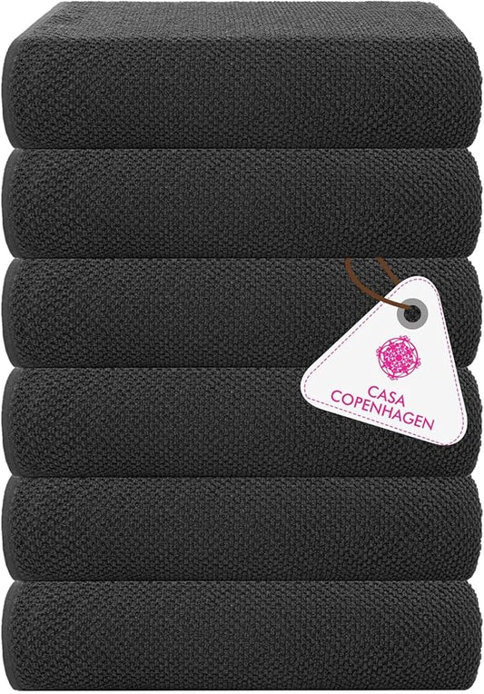 CASA COPENHAGEN Popcorn Textured 6 Pieces Small Bath Towel Set - Pine Grey, 24" x 48", 550 GSM 6 Bath Towel Rough & Tough Use Cotton Towels Gift Set for Bathroom
