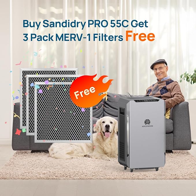 ARGENDON 120 PPD Dehumidifier for Basement, Commercial Dehumidifier with Pump and Drain Hose - High-Capacity Moisture and Humidity Control for Homes, Industrial Use, and Large Space, Sandidry Pro 55C