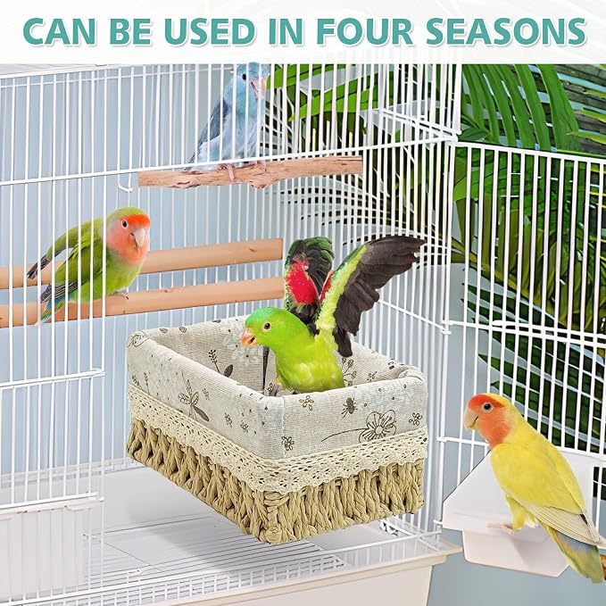kathson Bird Nest Parrot House Birds Sleeping Bed Straw Weave All Season Hanging Hammock Bird Bed Snuggle Hut Birdcage Accessories for Parakeets Budgies Cockatiels Conures Quaker Parrot
