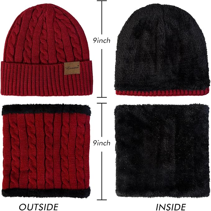 Loritta 3 Pieces Winter Hats for Women Scarf Touch Screen Gloves Set Thick Warm Fleece Lined Beanie Hat Gifts