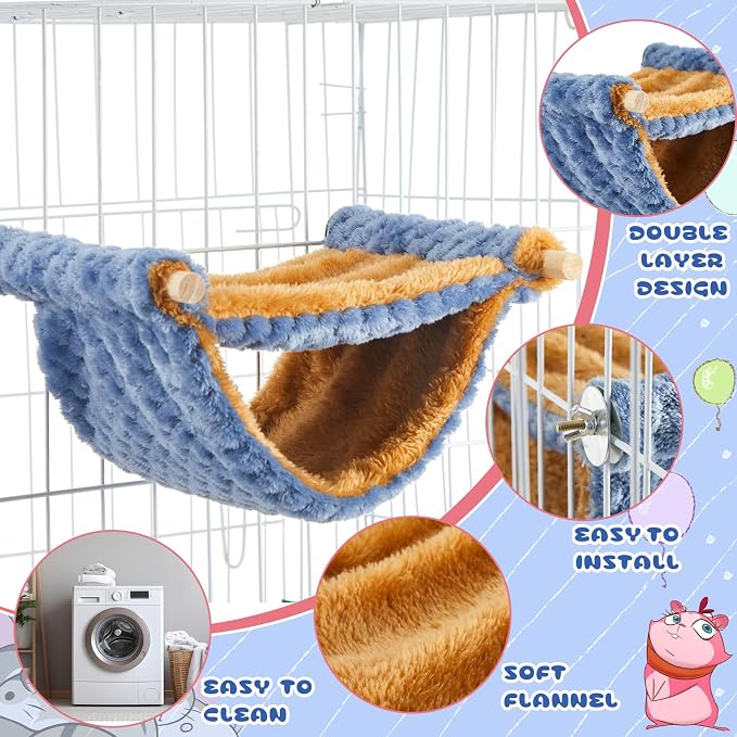 2 Pcs Winter Warm Rat Hammock Double Layer Pet Ferret Hammock Hanging Soft Plush Guinea Pig Bunk Bed for Cage Sleep Chinchilla Squirrel Hamster Mice Birds Small Animals Hideaway Hideout