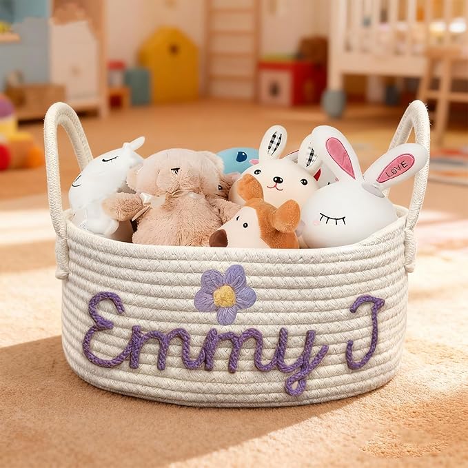 Personalized Baby Basket-Custom Rope Cotton Baby Storage Bin with Name-Newborn Nursery Organizer,Cute Baby Shower & Gift Basket