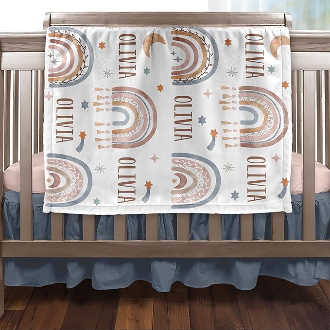 Girls Love A Monogram - Personalzied Floral Baby Blankets for Girls - Custom Baby Blankets for Girls with Name - Personalized Baby Girl Shower Gifts (Boho Rainbow, 50 X 60 Kids)