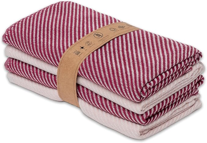 Cute Kitchen Towels - 4 Pack, (20" x 30") - Elegant & Pretty - Versatile as, Cute Hand Towels, Decorative Kitchen Towel, Dishcloths, Pretty Dish Towel, Burgundy and Powder Pink