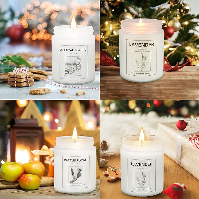 Long Lasting Soy Candles for Home, 4 Pack Scented Candle Gift Set, Natural Aromatherapy Candles with Relaxing Scents, Holiday & Christmas Gifts for Women