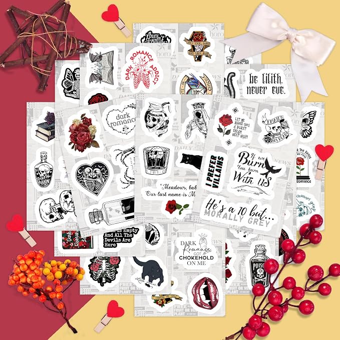 100Pcs Dark Romance Stickers for Water Bottle and Laptop - Dark Romance Party Supplies & Decorations, Waterproof Vinyl Decals, Love and Gothic Stickers, Gifts for Women & Men