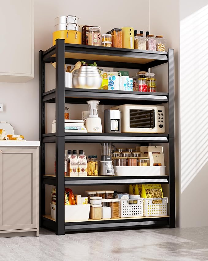 AOAORRG Set of 5 Garage Shelving Heavy Duty Storage Shelves, Metal Adjustable Shelving Unit, Utility Garage Organizer Shelf for Basement, Pantry, Kitchen, Warehouse, 45.6" Wx17.7 Dx71.2 H, Black