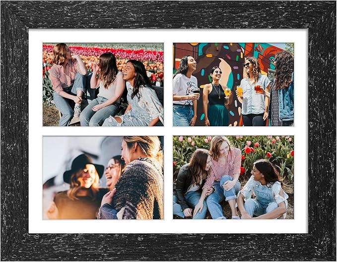 11x15 Picture Frame Display 4 opening 5x7 Picture Frame Collage,Multi Photo Frame with Mat,Plexiglass,Horizontal and Vertical Formats for Wall Decor,Black Wood Grain