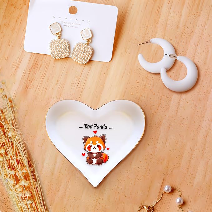 Red Panda Ring Holder Dish Tray, Gifts For Women Teens Girls Red Panda Lovers Themed Stuff Accessories Things Decor Merch, Home Room Ring Earrings Necklace Organizer Holder!