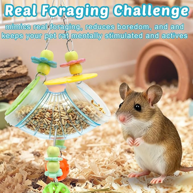 Hypeety Rat Enrichment Toys Cage Accessories Chew Toy for Rat Parrot, Blue | Promotes natural foraging, reduces boredom, with wide opening, hanging slow feeder for treats, easy-clean, puzzle toy, blue