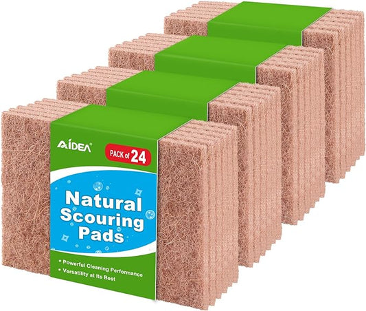 AIDEA Non-Scratch Natural Scouring Pads, Dish Scrubber Pads for Household and Kitchen, Cellulose Multipurpose Scour Pads for Cleaning -Natural Sisal Fibers, 24 Pack, 5.5in*3.5in