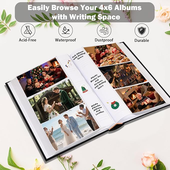 Ruibytree Photo Album 4x6 450 Photos with Writing Space,PU Leather Cover with Front Window Picture Album,4 x 6 Photo Book for Wedding Kids Travel Family Baby Vacation Couple (Black)