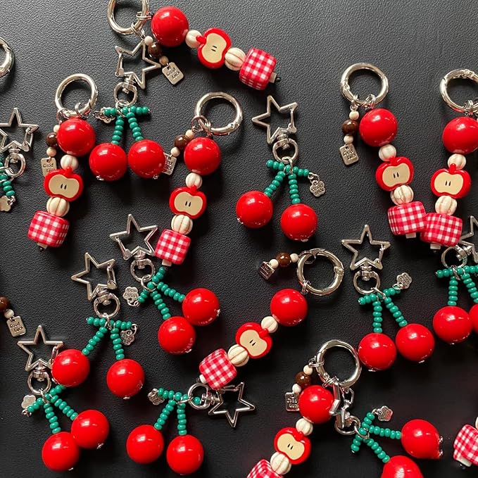 Agromusk Cute Cherry Keychain,Kawaii Cherry Bag Purse Charms for Women Car Keys Decor Gifts Stuff Accessories