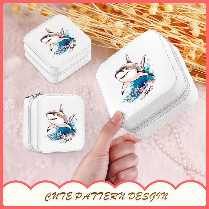 Shark Jewelry Box, Gifts For Teens Girls, Shark Lovers Stuff Items Accessories Things Merchandise Decor Merch, Travel Ring Earrings Necklace Organizer Holder!