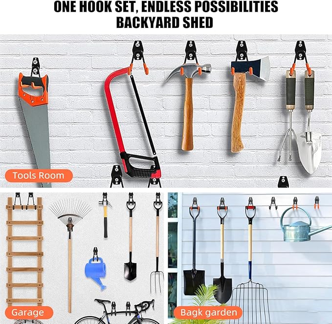 Garage Hooks, 6 Pack Small Round Wall Hooks for Hanging Heavy Duty Ladders, Bikes, Tools Ideal for Garage, Garden, Basement Utility Room Storage (Orange)