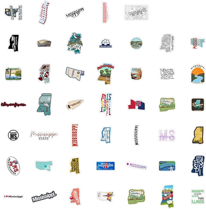 100Pcs Mississippi State Stickers for Water Bottle and Laptop - State Souvenirs, Decorations & Gifts, Waterproof Vinyl Decals, Gifts for Women & Men