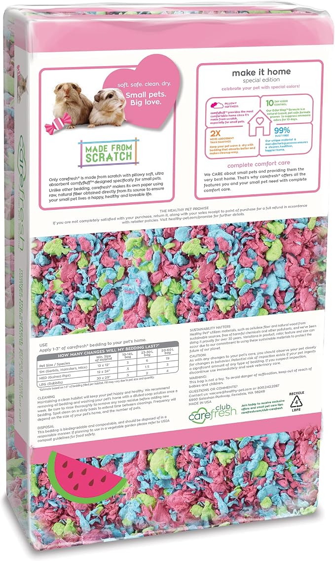 Carefresh 99% Dust-Free Tutti Frutti Natural Paper Small Pet Bedding with Odor Control, 23 L (Pack of 2)