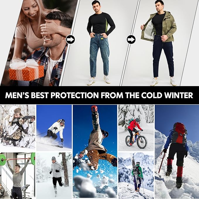 romision Thermal Underwear for Men Long Johns Fleece Lined Hunting Gear Bottom Top Set Base Layer for Cold Weather Gift