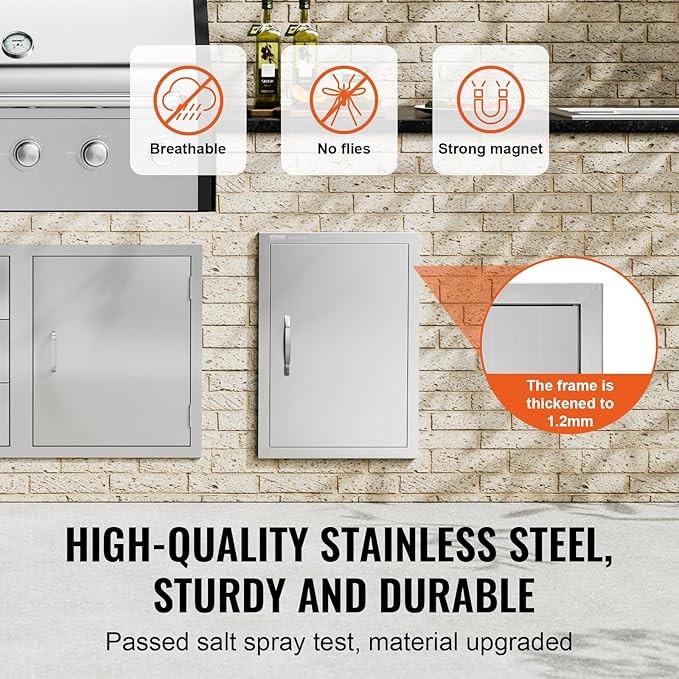 VEVOR BBQ Access Door, 17W x 24H Inch Single Outdoor Kitchen, Stainless Steel Flush Mount, Wall Vertical with Handle, for BBQ Island, Grilling Station, Outside Cabinet