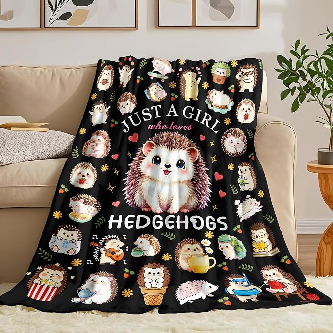 Hedgehog Blanket Gifts Soft Flannel Hedgehog Throw Blanket Room Decor Hedgehogs Accessories Merch Stuff for Girl Women 50"X40"
