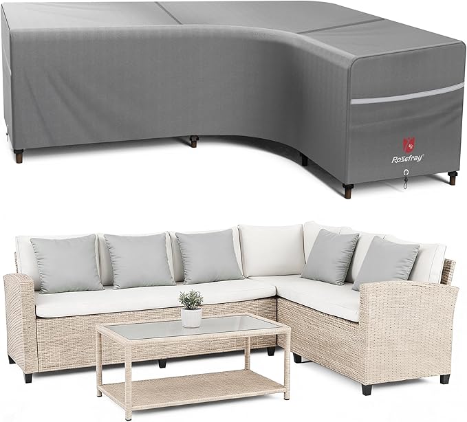 Rosefray Outdoor L-Shaped Sectional Cover-600D Patio Sectional Sofa Cover, Waterproof Furniture Covers for Deck, Lawn,Backyard 105”x85”Right Facing Gray