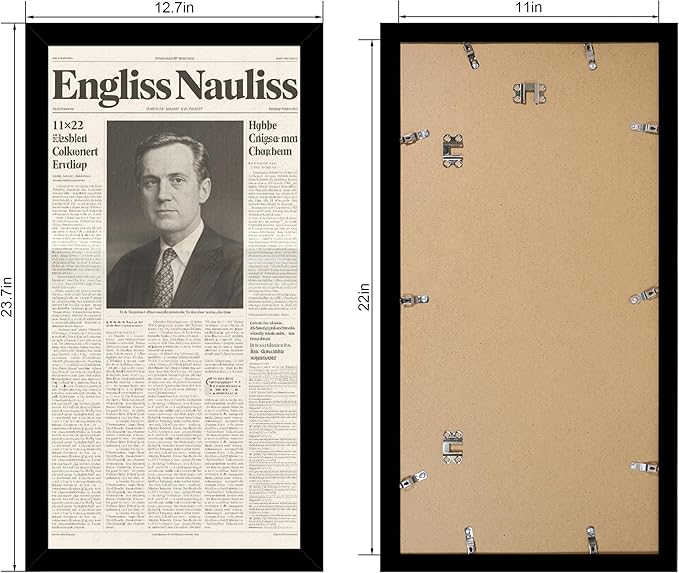 11x22 Newspaper Frame 2 Packs, Real Glass and Black Wood Frame, Display Panoramic 11 x 22 Magazine Frames - Horizontal or Vertical Wall Mounting