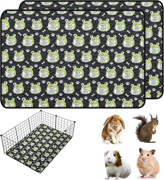 2PCS Reusable Guinea Pig Cage Liners,28"x42"Washable Fast Absorbent Odor Resistant Anti-Slip Training Pee Pads, Funny Frog Pattern,Options for Guinea Pigs, Rabbits, Hamsters, Rats, Chinchillas