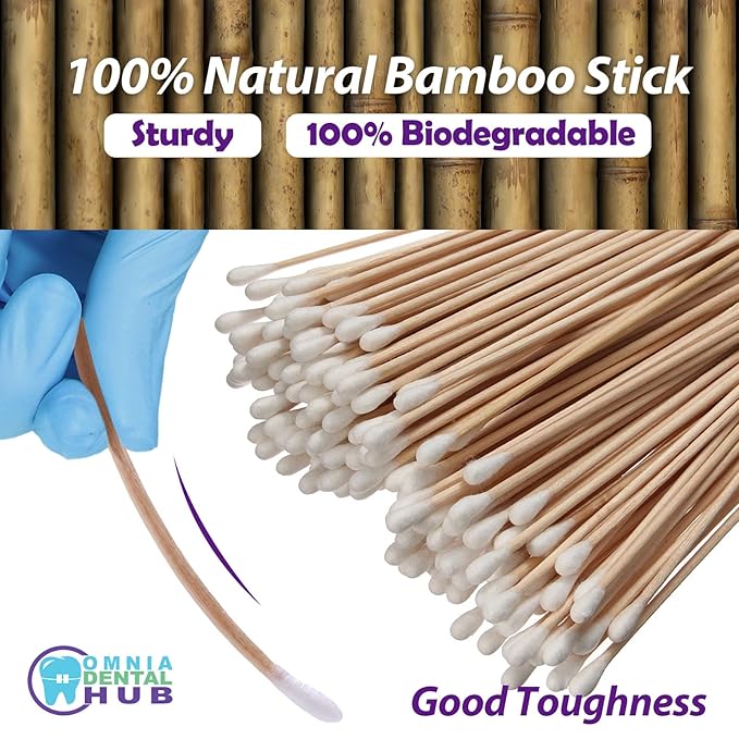 Dental Grade Inch Long Cotton Swabs with Bamboo Wooden Handles Cotton Tipped Applicator by OMNIA ONE | Ideal for Application of Medication, Cleaning Skin, Arts and Crafts Remover Tool (3" (1000PCs))