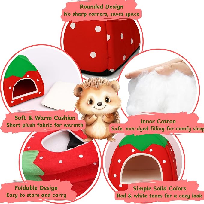 Hedgehog Hideout Small Animal Bed Nest, Hedgehog Hideout With Ball, Guinea Pig Bed Nest Cave Small Animals Warm House Cage Supplies Hedgehogs Accessories Hamster Cage Accessories (Red, 10*10*9 in)