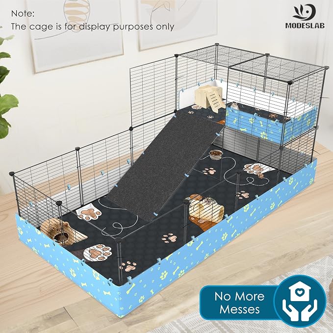 Washable Guinea Pig Bedding for 2 Story Guinea Pig Cages, Fast Absorption Reusable Guinea Pig Cage Liner, No Shrunk, Anti-Slip Bottom, Leak-Proof Pee Pad Mat, 12” x 24” & 24” x 48” (Black)