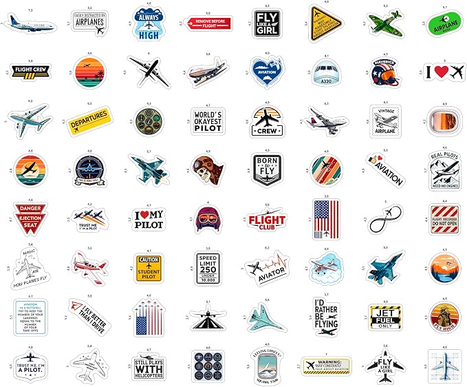 100Pcs Aviation Stickers and Decals Waterproof - Pilot Stickers for Laptop, Airplane Decals - Aviation Gifts for Pilots - Gift for Women & Men