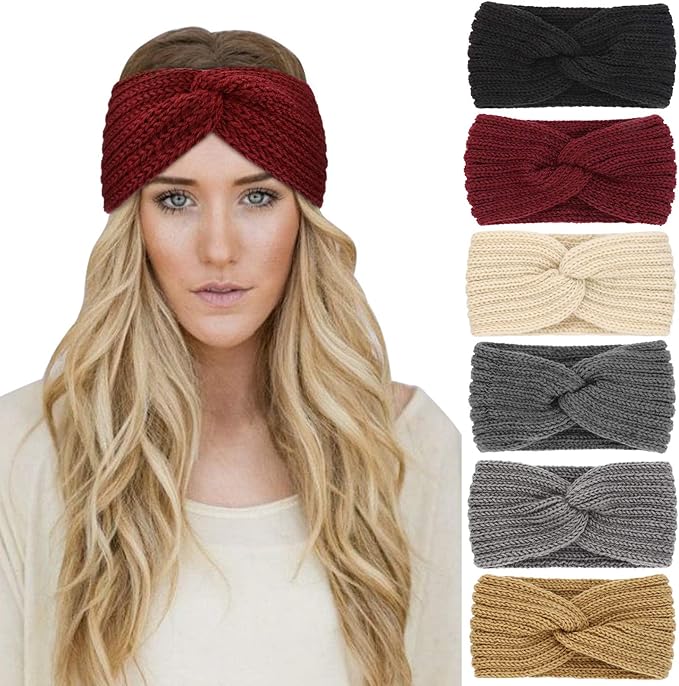 DRESHOW Winter Knit Chunky Headbands for Women Crochet Turban Knitted Ear Warmer Fashion Head Wrap 6 Pack
