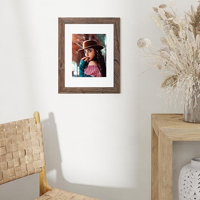 Fun Memories 11x14 Picture Frame-Real Tempered Glass, Rustic Wooden Photo Frames 11 x 14, Display Pictures 8x10 with Mat or 11"x14" Without Mat, 11 x14 Picture Frame for Wall Mounted, Walnut, 1 Pack