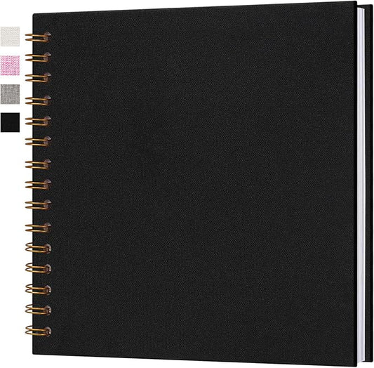10x10 Inch Scrapbook DIY Photo Album Linen Cover Hardcover White Pages 20 Sheets Small Scrap Memory Book Black