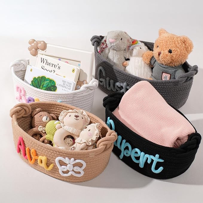 Personalized Handmade Baby Basket | Unique Keepsake Gift for Baby Showers & Easter | Toy & Clothing Storage (Brown, M)