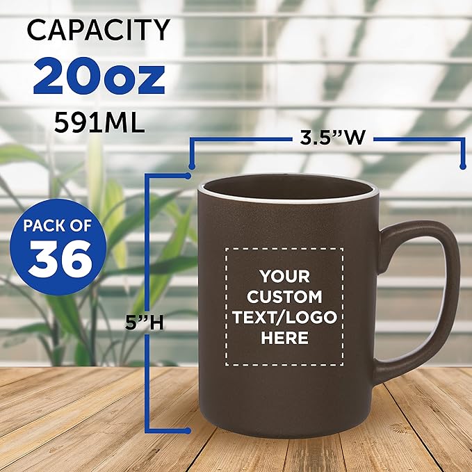 Custom El Grande Matte Ceramic Mugs 20 oz. Set of 36, Personalized Bulk Pack - Perfect for Tea, Espresso, Cappuccino, Hot Cocoa - Dark Brown