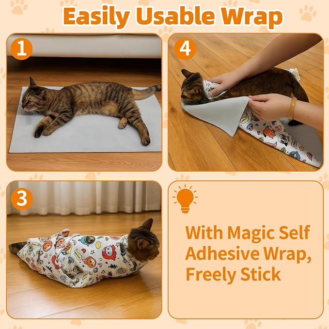 21.65" Cat Grooming Wrap for Cutting Nails Self Adhesive Cat Wrap for Nail Clipping Cat Restraint Blanket for Pet Cleaning and Beauty