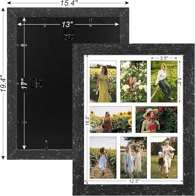 13x17 Picture Frame Display 8 opening 4X6 Picture Frame Collage,Multi Photo Frame with Mat,Plexiglass,Wall or Tabletop Decor,Black Wood Grain