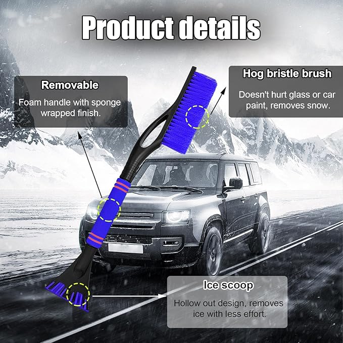 Car Snow Brush and Ice Scraper, Multi-Functional Detachable Snow Brush with Foam Grip, Ice Snow Removal Cleaning Tool for Car Windshield Window, Universal Car Accessories (Blue)
