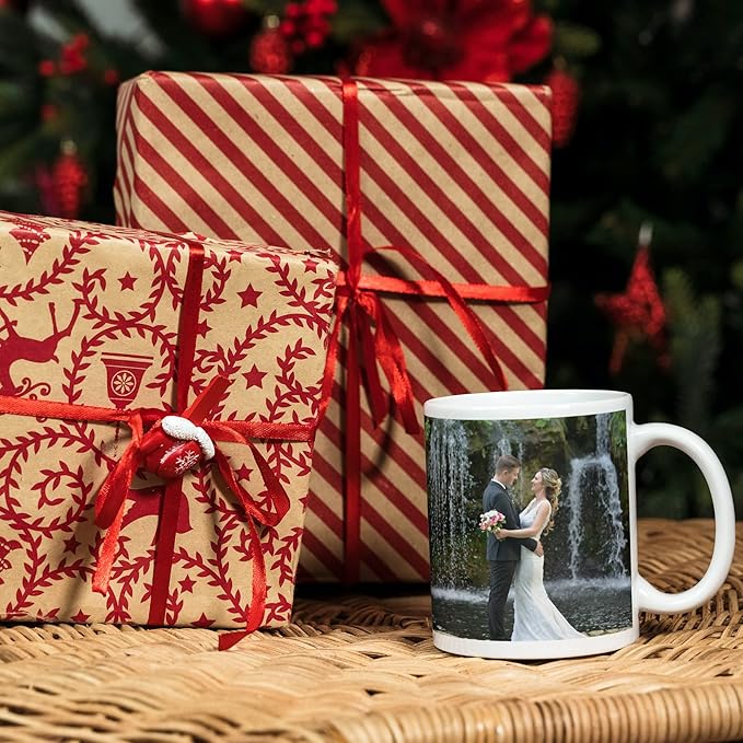 Custom Coffee Mug with Photo, Text, or Logo | Personalized Ceramic Mug 11oz | Customizable Gift for Men, Women | Unique Gift for Birthdays, Holidays, Christmas | White - Blue