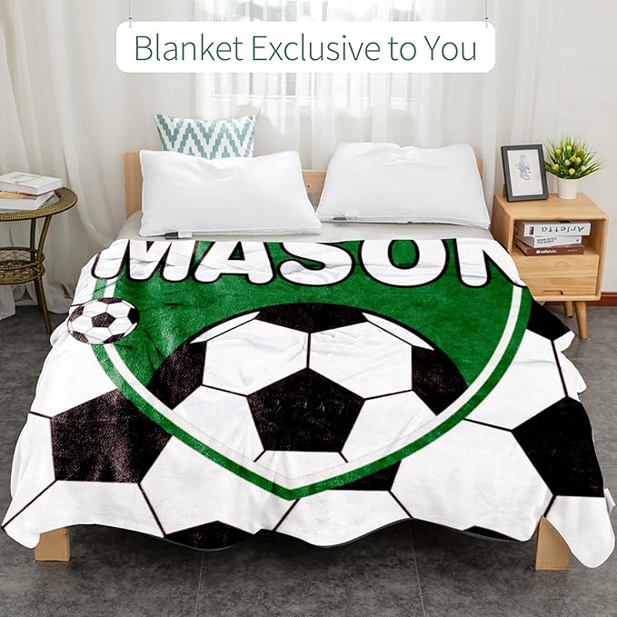 Personalized Soccer Blanket with Name for Boys, Custom Name Blanket for Kids, Soft Flannel Soccer Toddler Blanket Customized Gift for Birthday Christmas Baby Shower Newborn Gift 30'' X 40''