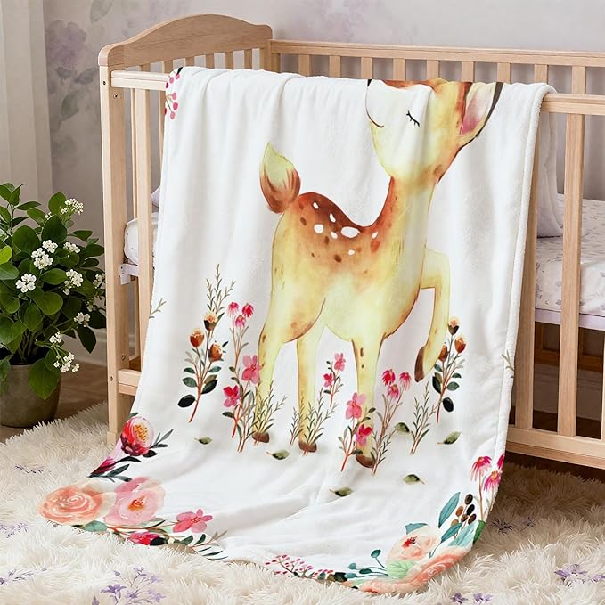 Personalized Baby Blanket with Name, Customized Soft Animals Flannel Blankets for Newborn Boys Girls and Toddlers, for New Mom, Infant Birthday Gift, Deer-2