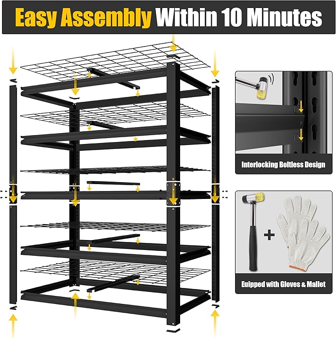 PrimeZone 72" H Heavy Duty Garage Shelving 2500 LBS 5 Tier Storage Shelves Adjustable Industrial Metal Wire Shelf Unit for Garage,Basement,Pantry,Warehouse,Commercial,48" W X 24" D X 72" H 3Pack