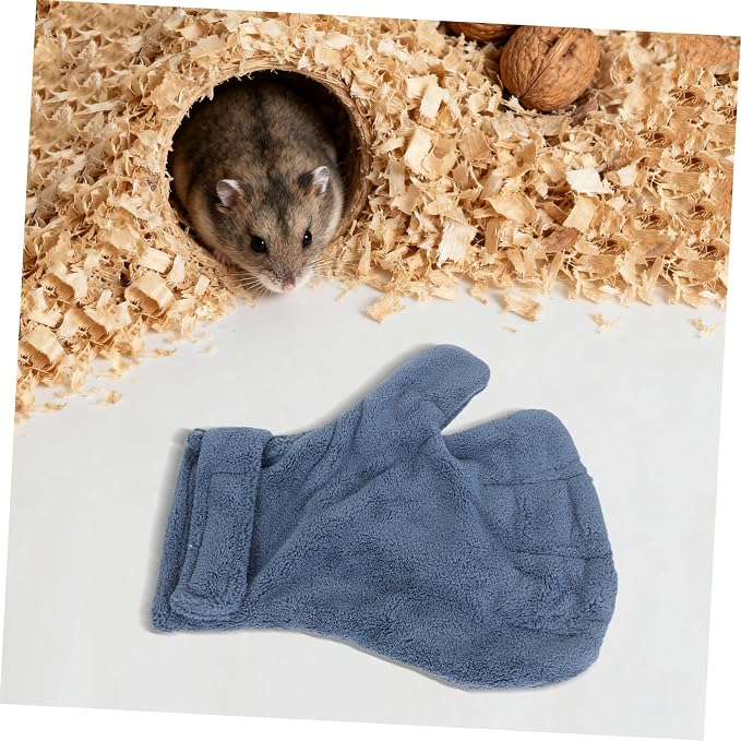 VOSAREA Calming Bite Proof Glove Navy Coral Fleece Small Animal Handling Glove for Chinchilla Ferret Hedgehog Care and Grooming Supplies