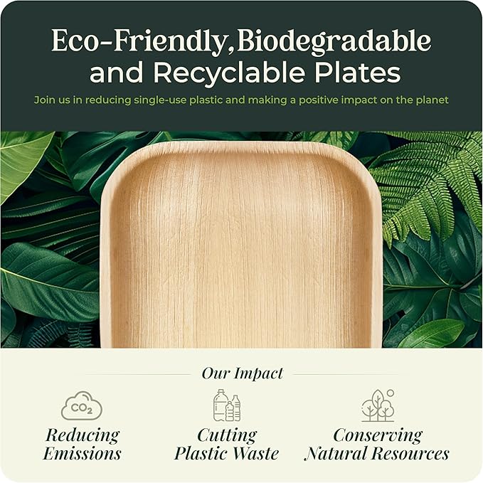 Palm Leaf Plate Bamboo Paper Plates Disposable 10 Inch & 7 Inch Bulk Party Pack Eco Compostable Biodegradable Wooden Plate Best Alternative To Plastic Paper Plates (50 pc)