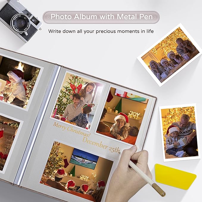 Popotop Large Photo Album Self Adhesive 4x6 5x7 8x10 Scrapbook Album DIY Picture Book,Gifts for Mom,Family Baby and Wedding,with Metal Pen and Plastic Board