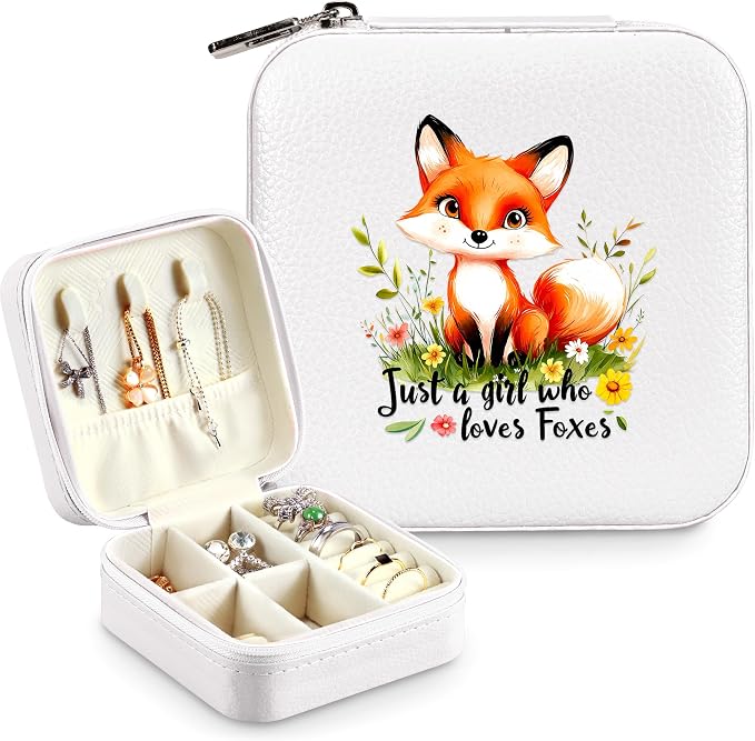 Fox Jewelry Box, Gifts For Kids Teens Girls, Fox Lovers Stuff Items Accessories Things Merchandise Decor Merch, Travel Ring Earrings Necklace Organizer Holder!