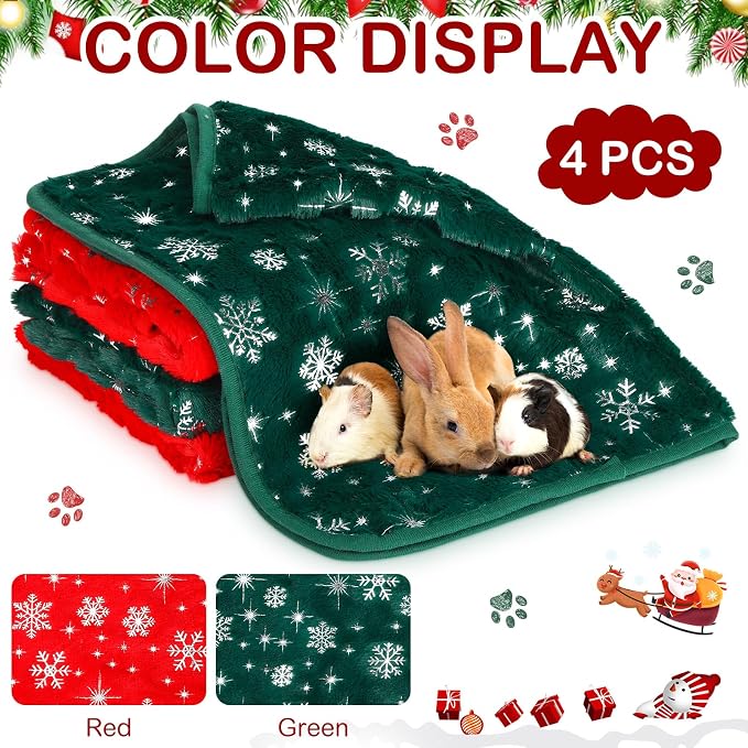 Tudomro 8 Pcs Guinea Pig Fleece Cage Liners, Snowflake, 16 x 24 Inch | Washable Reusable Small Animal Bedding, Absorbent Blankets for Ferret Chinchilla, Soft Fleece Mat Pads Protect Furniture