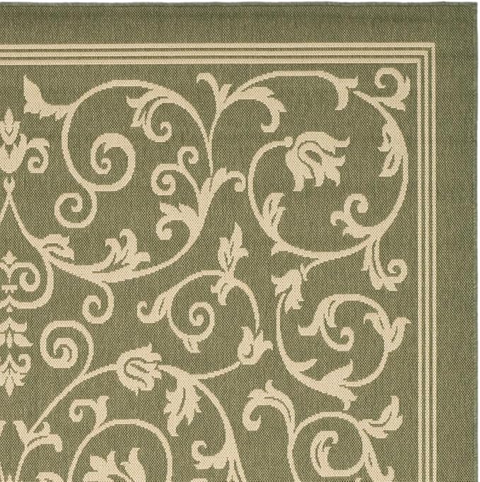 SAFAVIEH Washable Rug Outdoor Courtyard Collection - 7'10" Square, Olive & Natural, Non-Shedding & Easy Cleaning, Ideal for Patio, Backyard, Mudroom (CY2098-1E06)